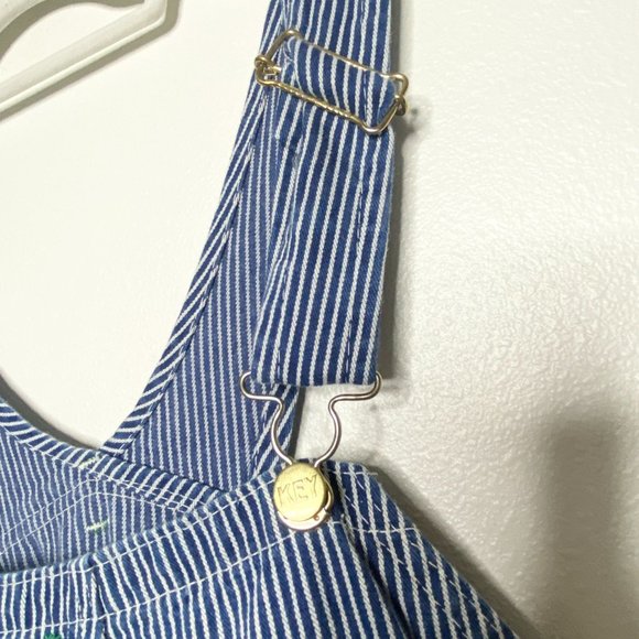 Vintage Key Imperial Blue Pinstripe Conductor Bib Overalls 46x30 - Picture 5 of 13